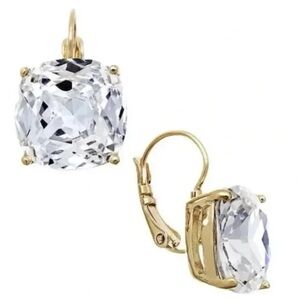 Kate Spade Square Drop Lever Back Earrings - Clear and Gold